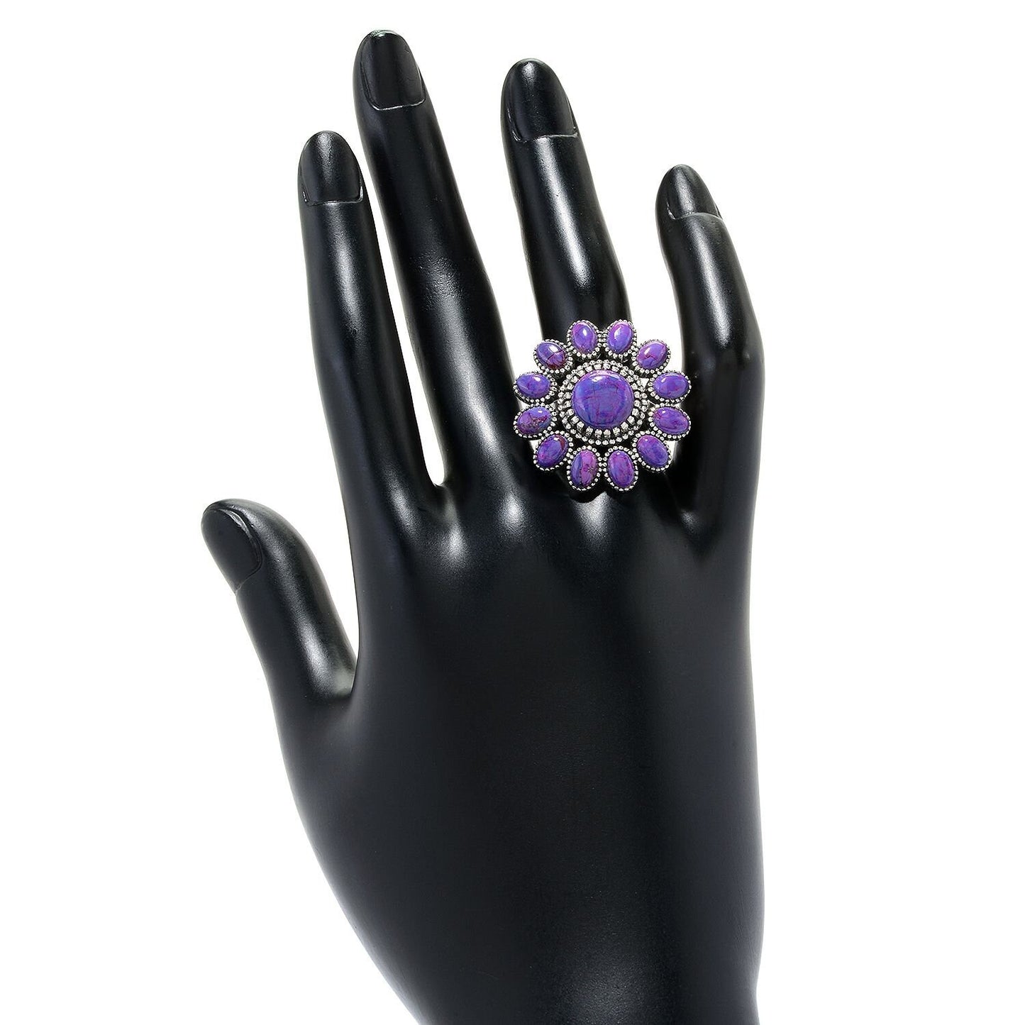 925 Sterling Silver Blue Mohave Turquoise Gemstone " Flower " Ring