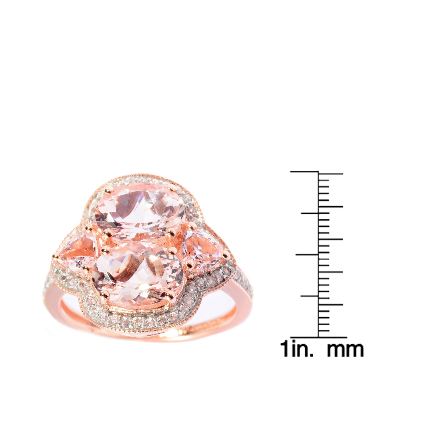 Pinctore 18K Rose Vermeil 2.83ctw Dual Shaped Morganite,White Zircon Cocktail Ring, Size 7