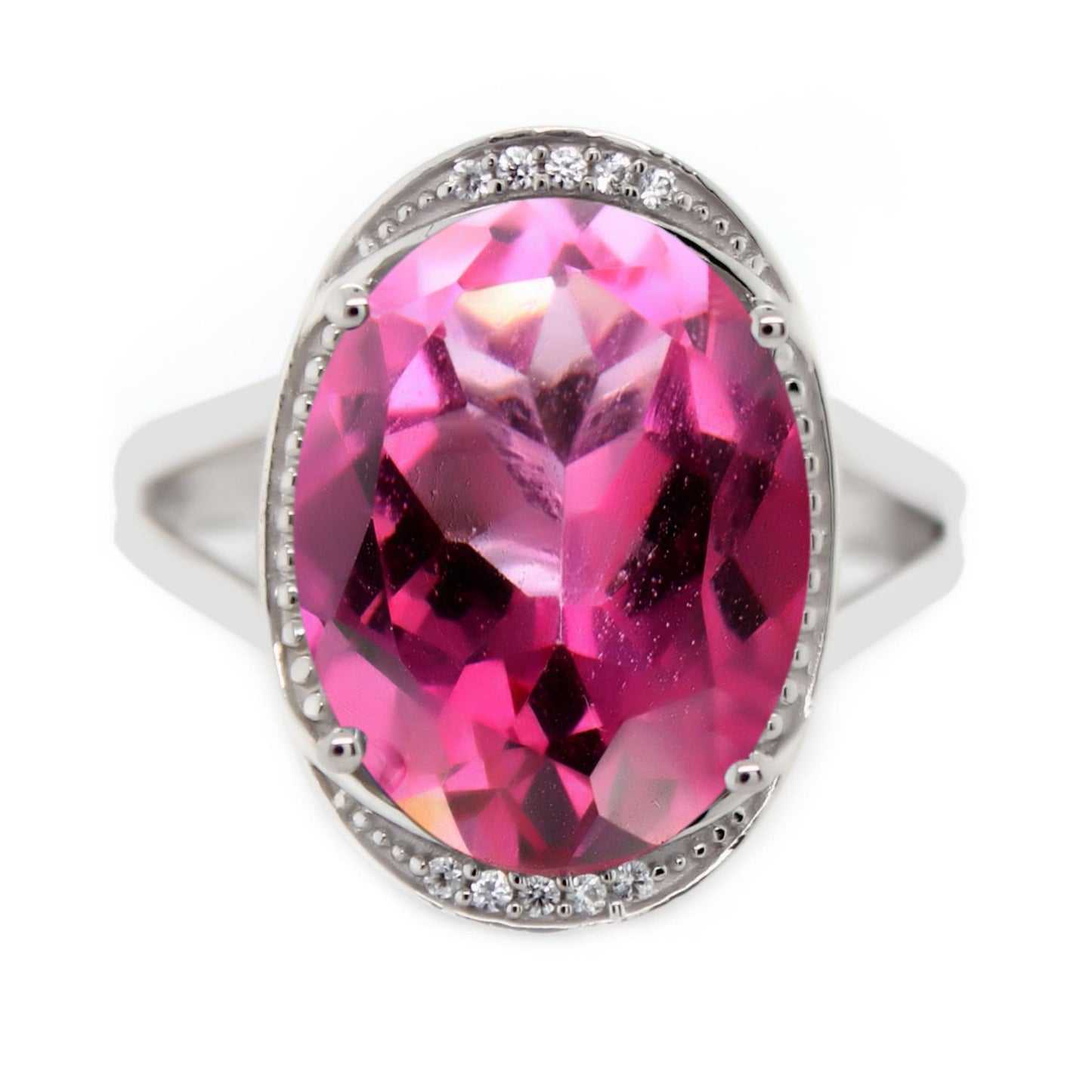 925 Sterling Silver Pink Topaz and White Zircon Gemstone Ring