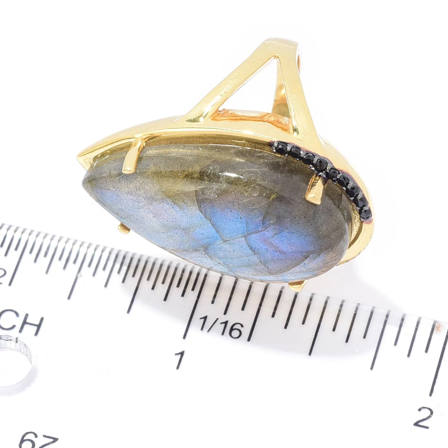 18K Yellow Gold Plated Over Sterling Silver Labradorite Gemstone Solitaire Boho Ring