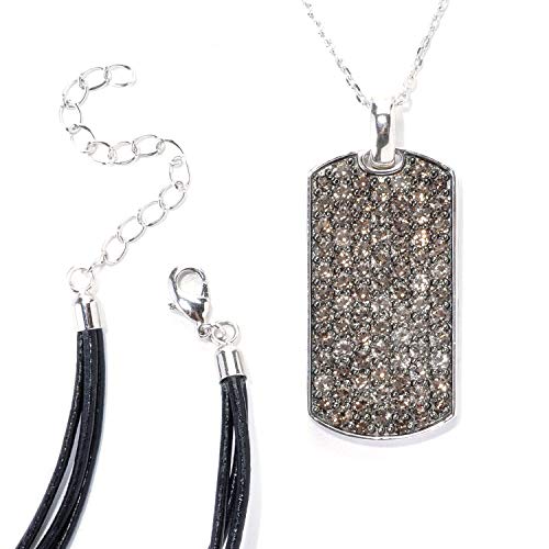 Pinctore Sterling Silver Pave Smoky Quartz Necklace with Chain and Cord