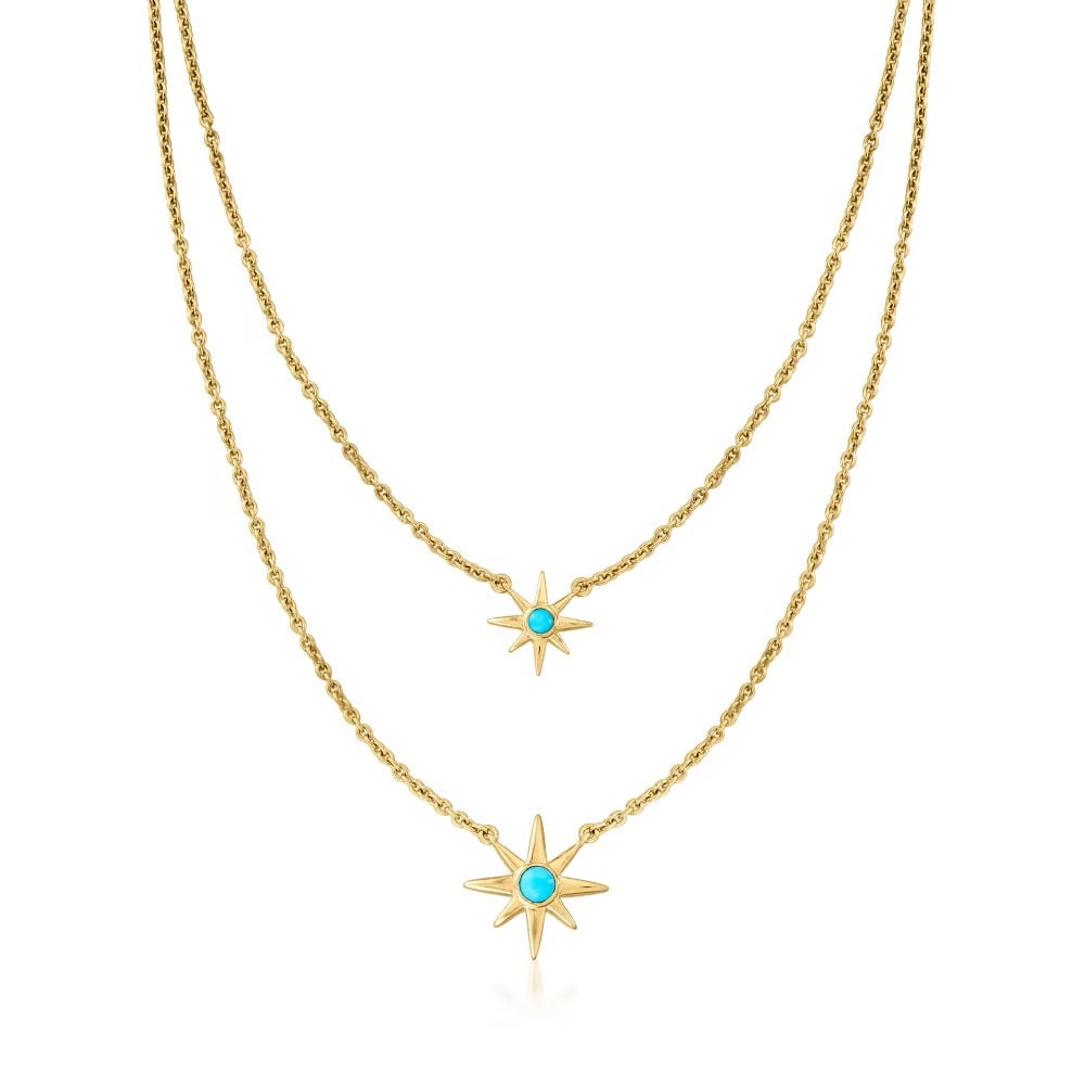 18k Yellow Gold Over Sterling Silver Sleeping Beauty Turquoise Gemstone Necklaces