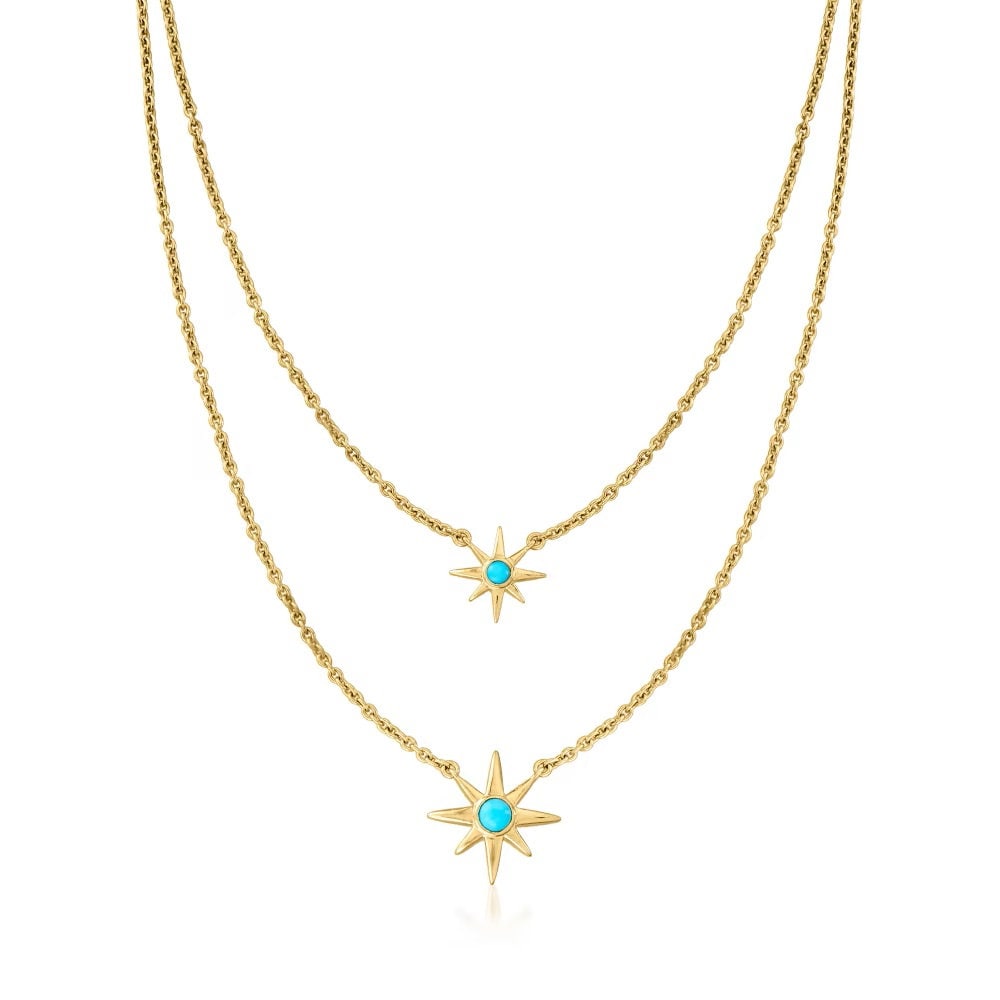 Natural Sleeping Beauty Turquoise Gemstone Necklace, 925 Sterling Silver Over Gold Plated Layer Necklace, Women Necklace 18+2 Inches
