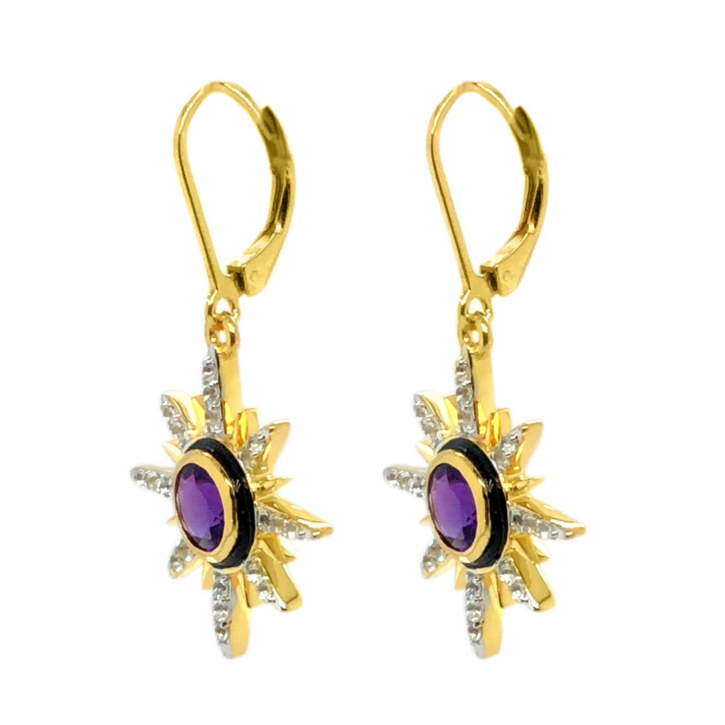 18K Yellow Gold Plated Over Sterling Silver African Amethyst Gemstone Dangle & Drop Earrings