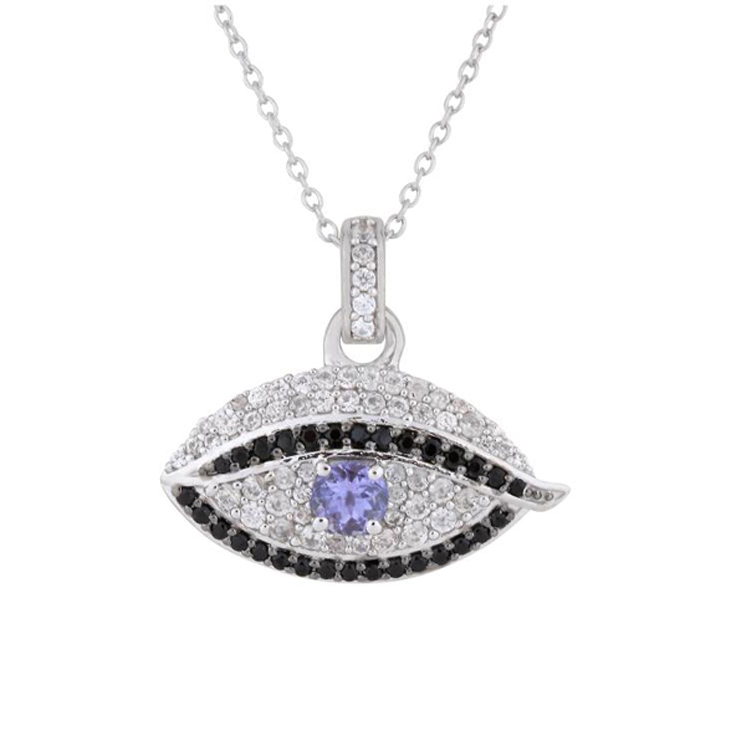 925 Sterling Silver Black Spinel, Tanzanite, White Natural Zircon Pendant - Pinctore