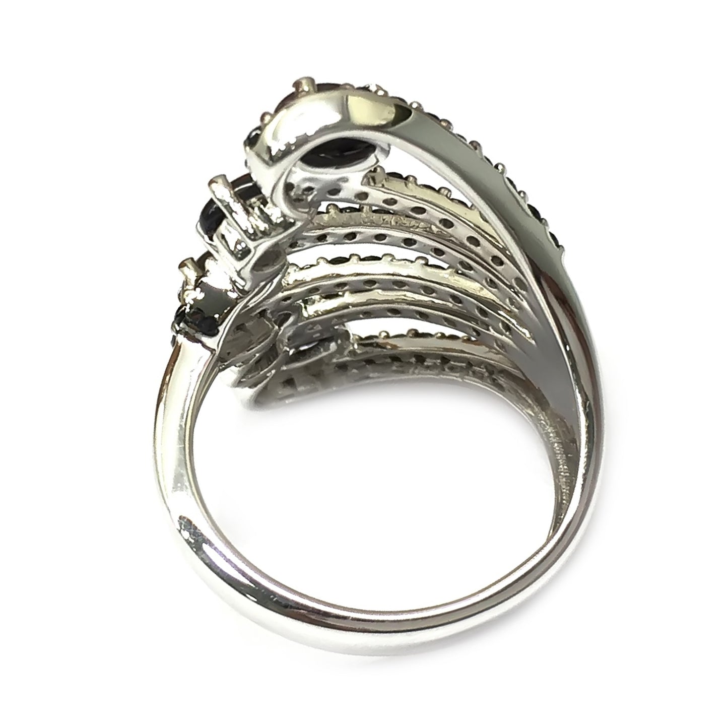 925 Sterling Silver Black Opal And Black Spinel Ring - Pinctore