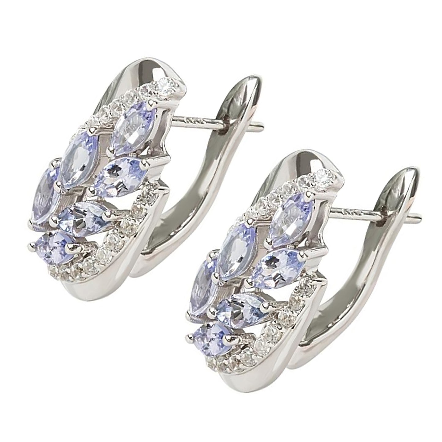 Sterling Silver 925 Tanzanite, White Natural Zircon Earring - Pinctore