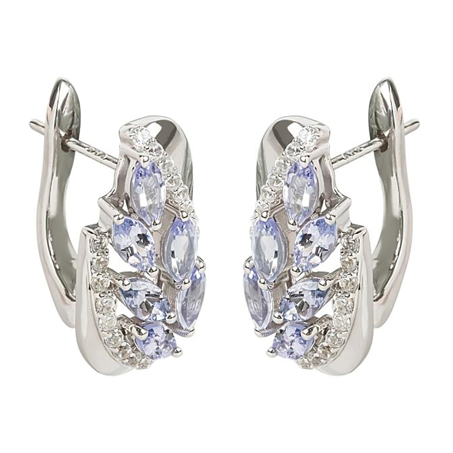 Sterling Silver 925 Tanzanite, White Natural Zircon Earring - Pinctore