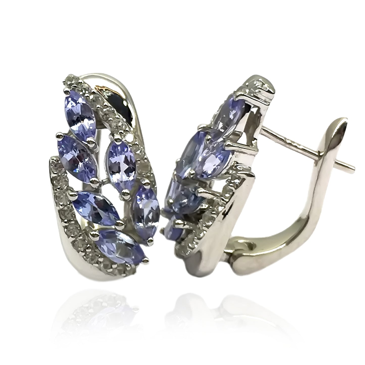 Sterling Silver 925 Tanzanite, White Natural Zircon Earring - Pinctore