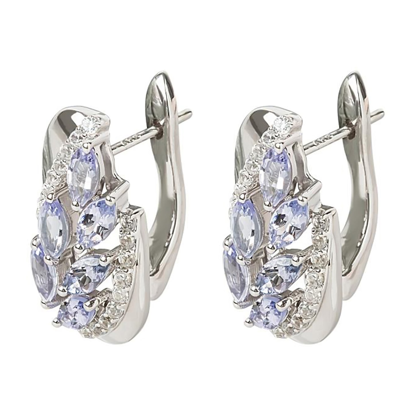 Sterling Silver 925 Tanzanite, White Natural Zircon Earring - Pinctore