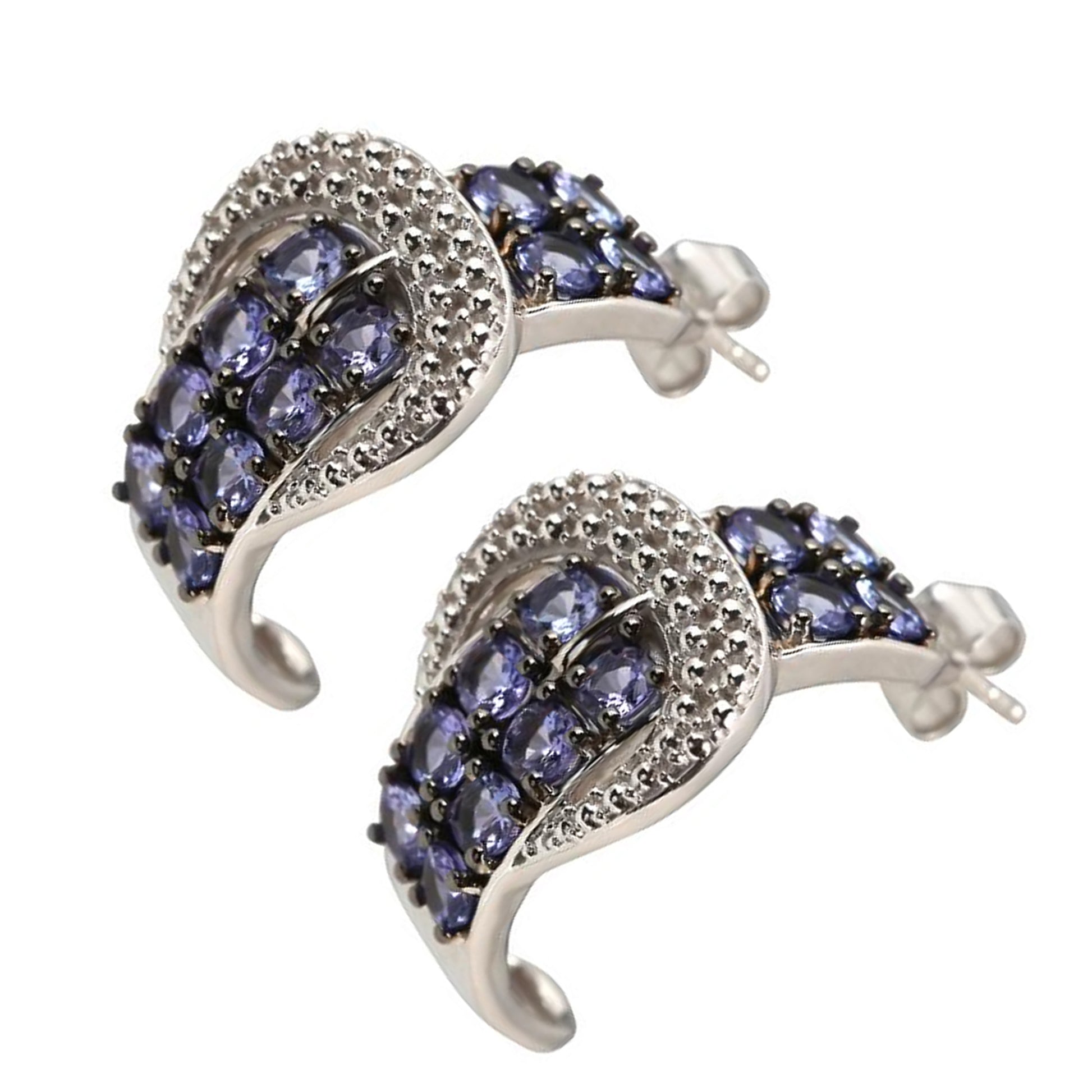 Sterling Silver 925 Tanzanite Half Hoop Earring - Pinctore