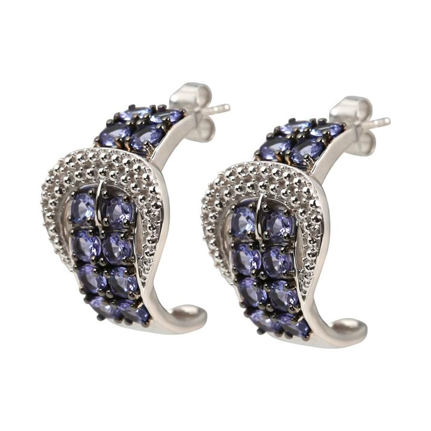 Sterling Silver 925 Tanzanite Half Hoop Earring - Pinctore