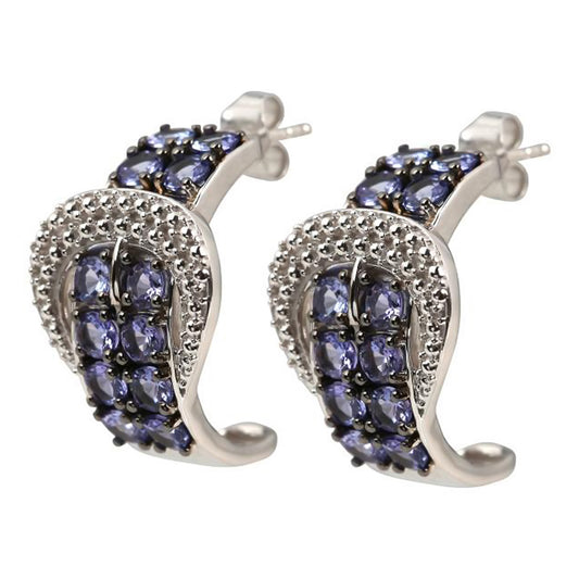 Sterling Silver 925 Tanzanite Half Hoop Earring - Pinctore