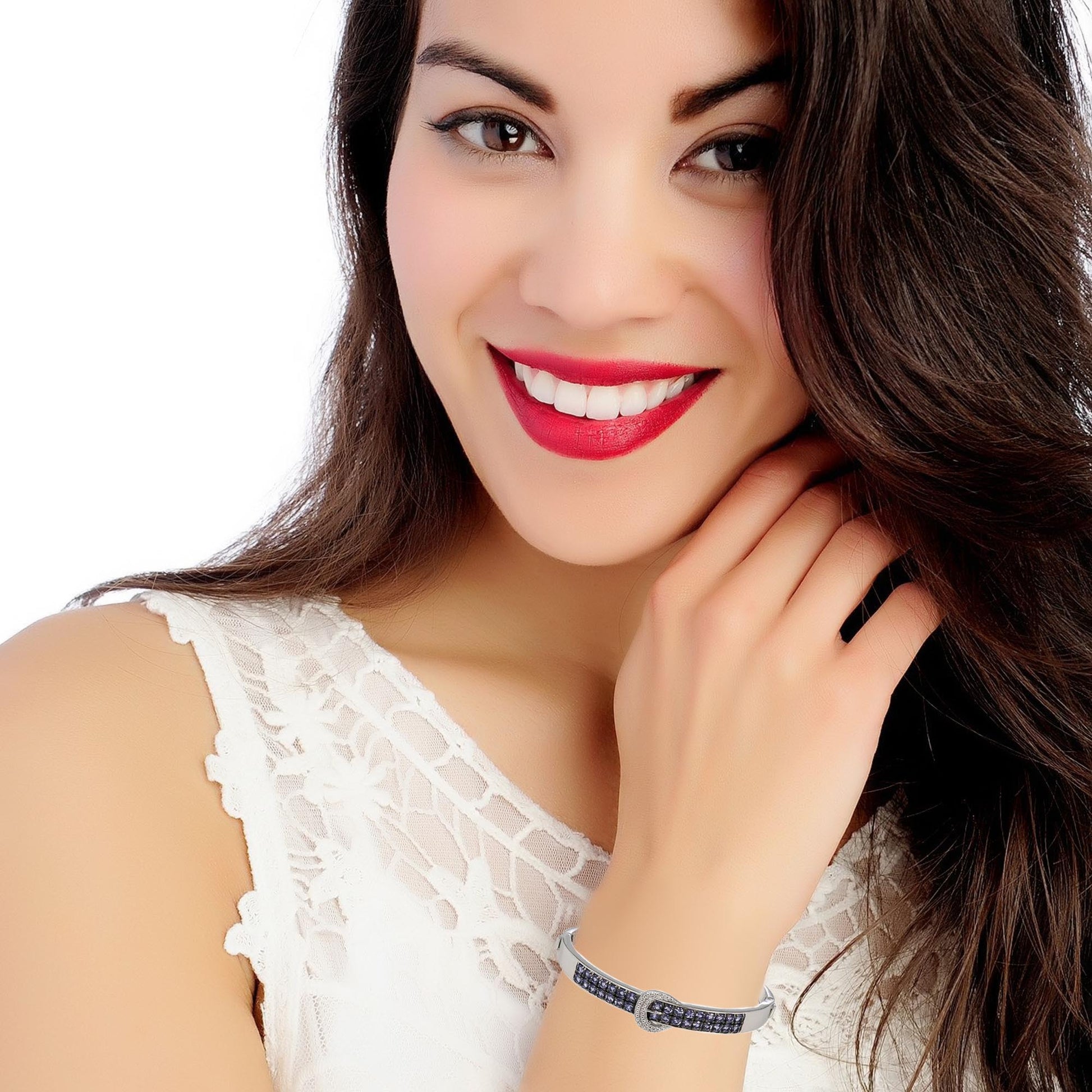 Sterling Silver 925 Tanzanite Bangle - Pinctore