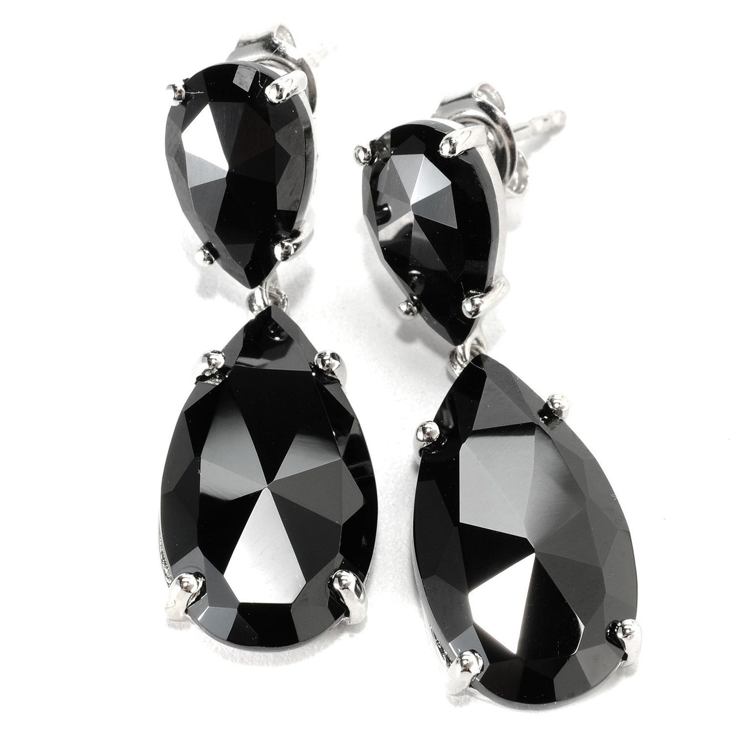 Sterling Silver 925 Black Spinel Dangle Earring - Pinctore