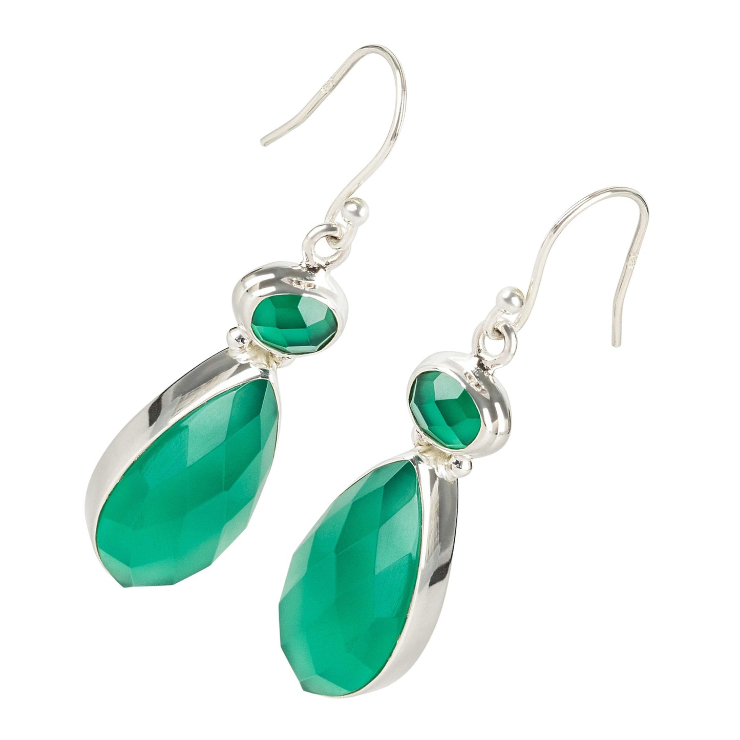 925 Sterling Silver Green Agate Dangle Earring - Pinctore