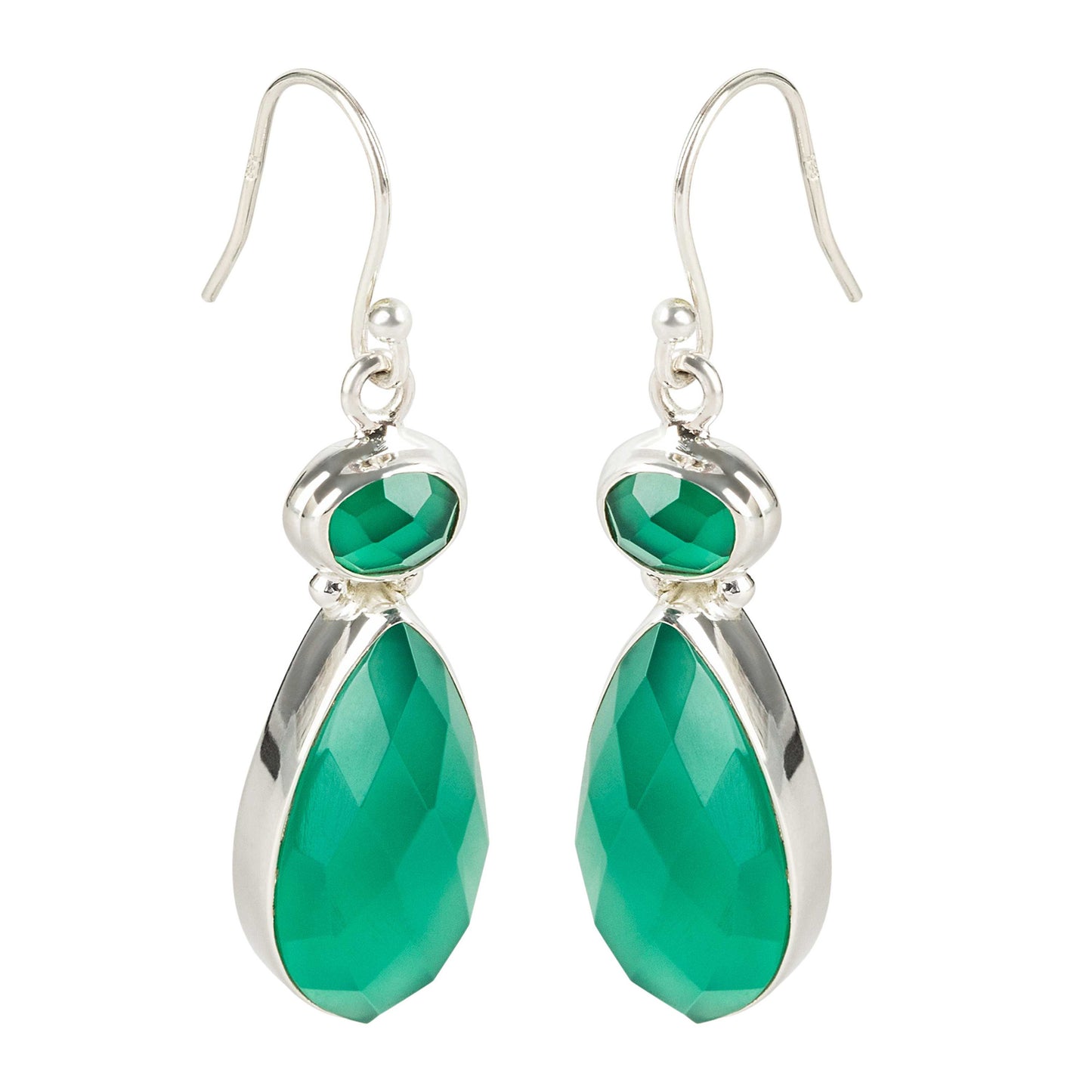 925 Sterling Silver Green Agate Dangle Earring - Pinctore