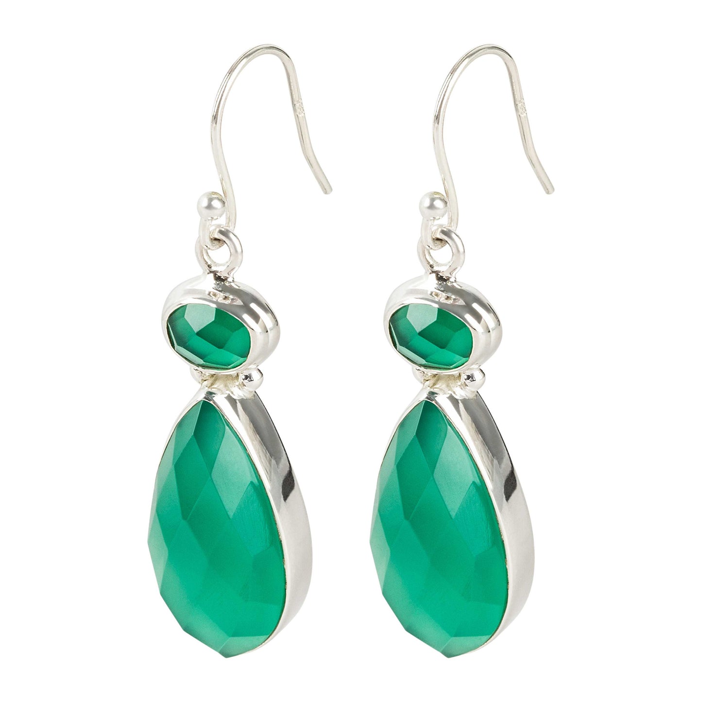 925 Sterling Silver Green Agate Dangle Earring - Pinctore