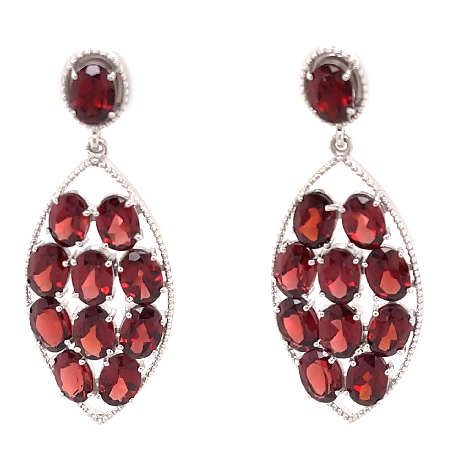 925 Sterling Silver Red Garnet Dangle Earring - Pinctore