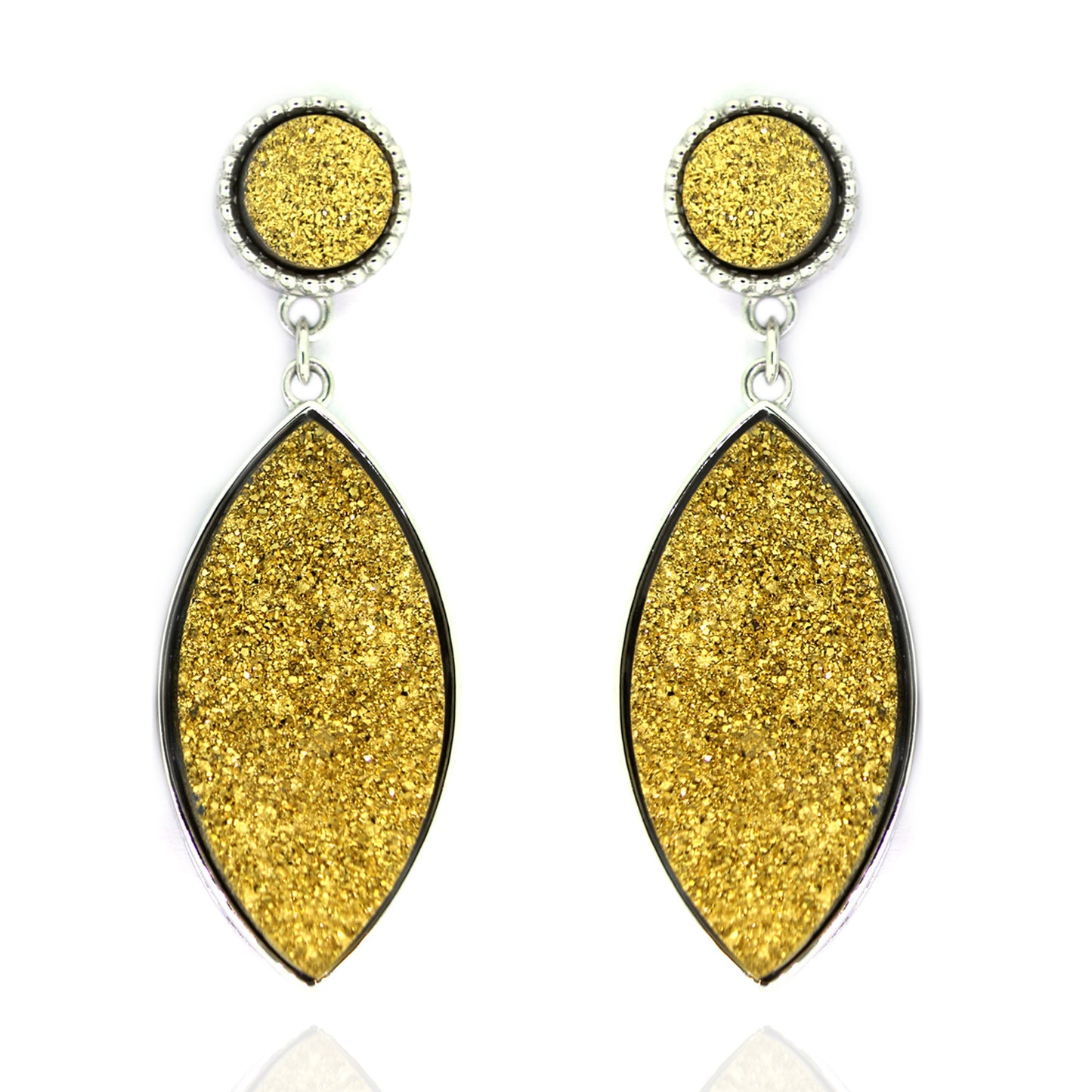 925 Sterling Silver Golden Drusy Dangle Earring - Pinctore