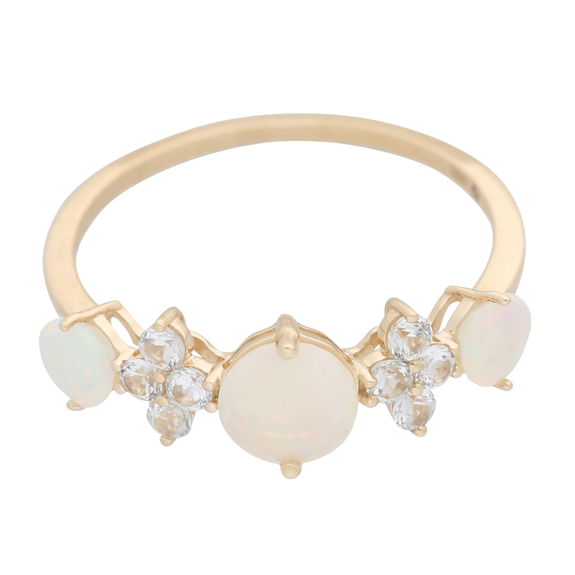 14kt Yellow Gold Ethiopian Opal, White Sapphire Ring - Pinctore