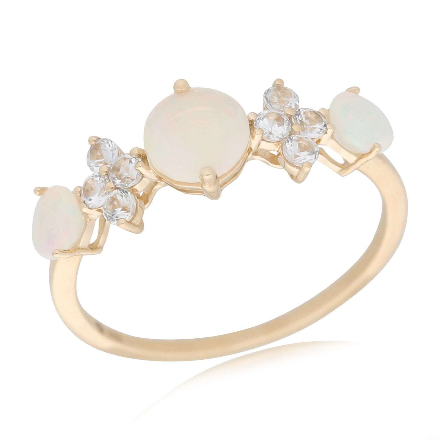 14kt Yellow Gold Ethiopian Opal, White Sapphire Ring - Pinctore
