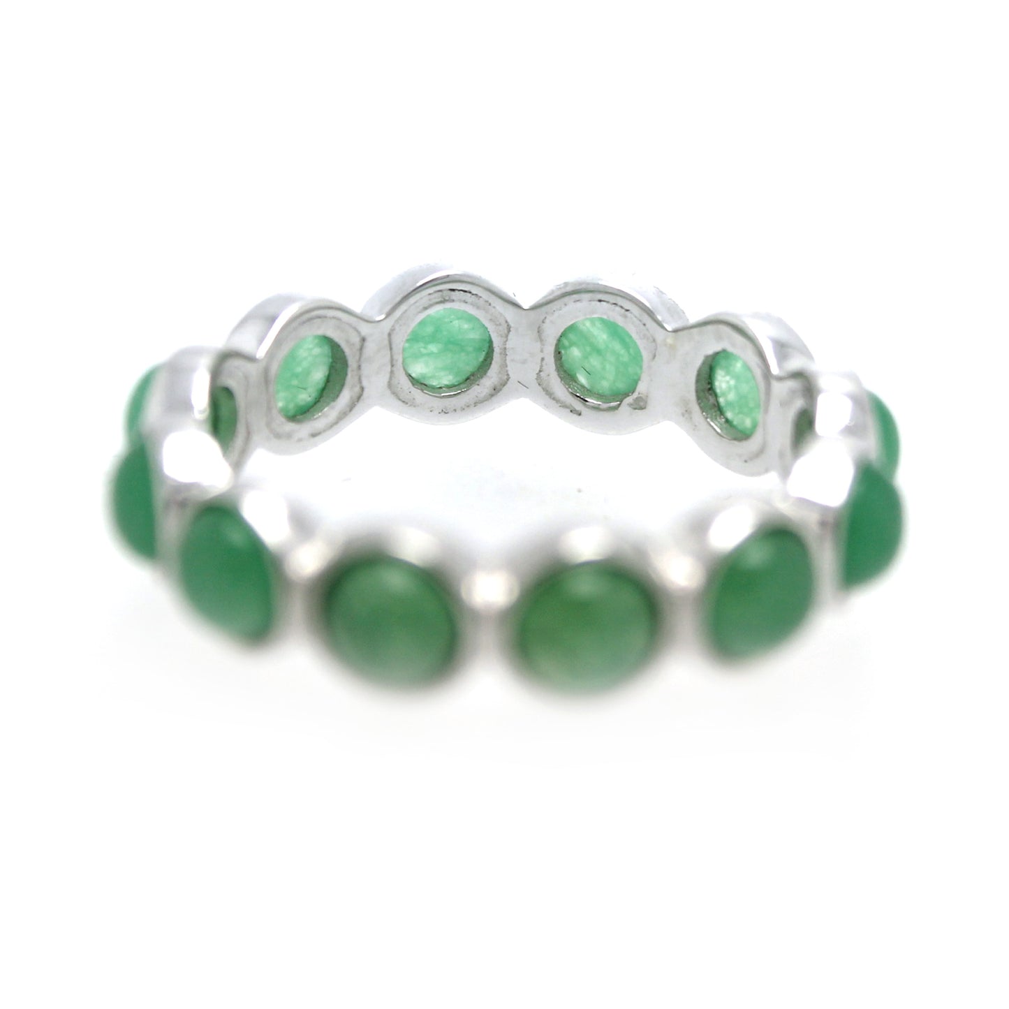 925 Sterling Silver Dyed Green Jade Band Ring - Pinctore