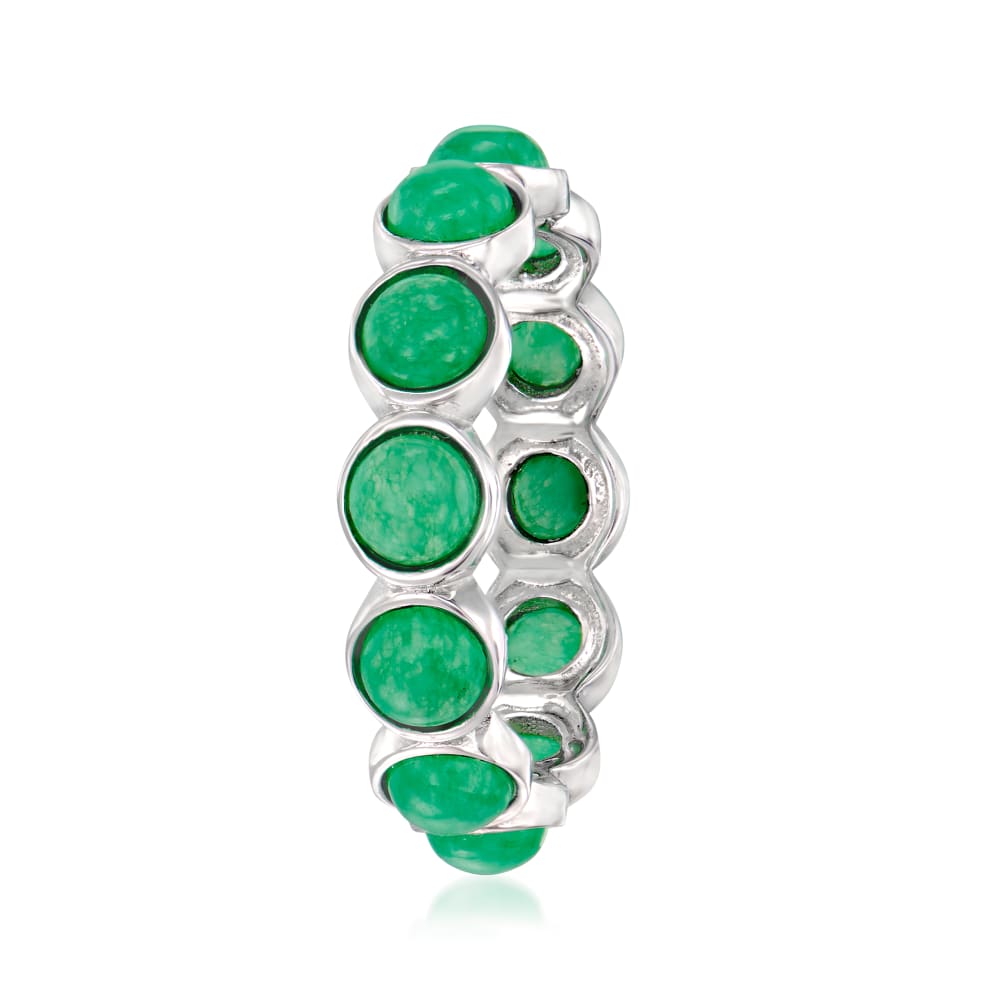 925 Sterling Silver Dyed Green Jade Band Ring - Pinctore