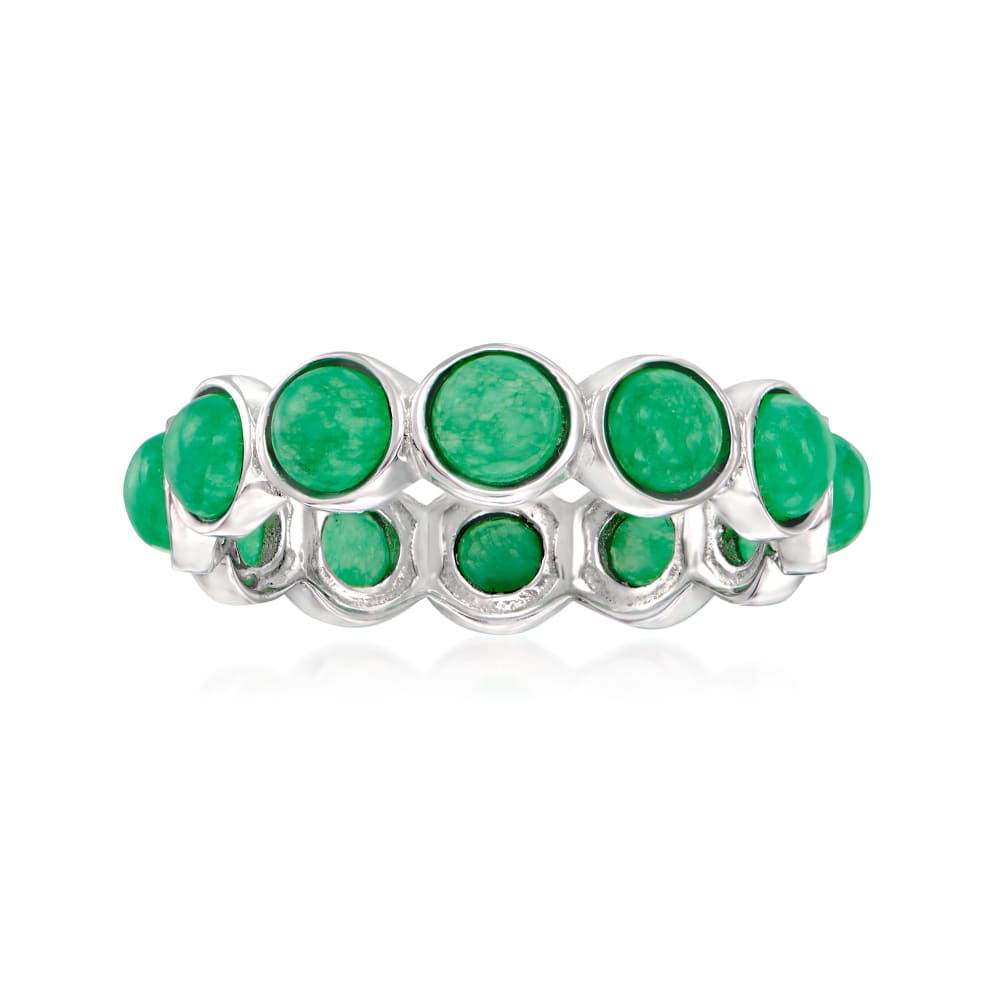 925 Sterling Silver Dyed Green Jade Band Ring - Pinctore