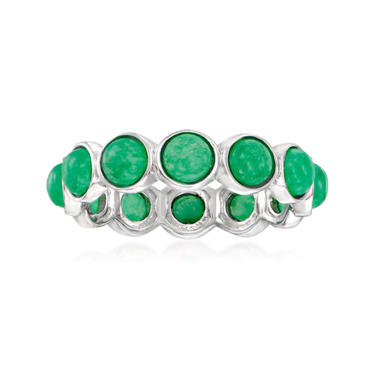 925 Sterling Silver Dyed Green Jade Band Ring - Pinctore
