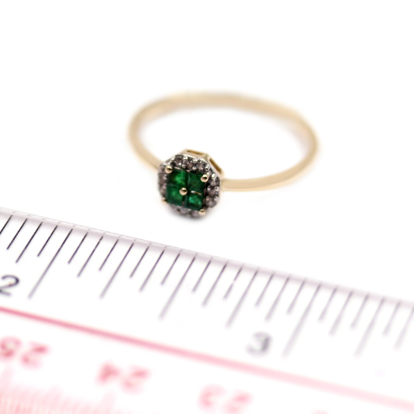 14kt Yellow Gold Emerald, White Natural Zircon Ring - Pinctore