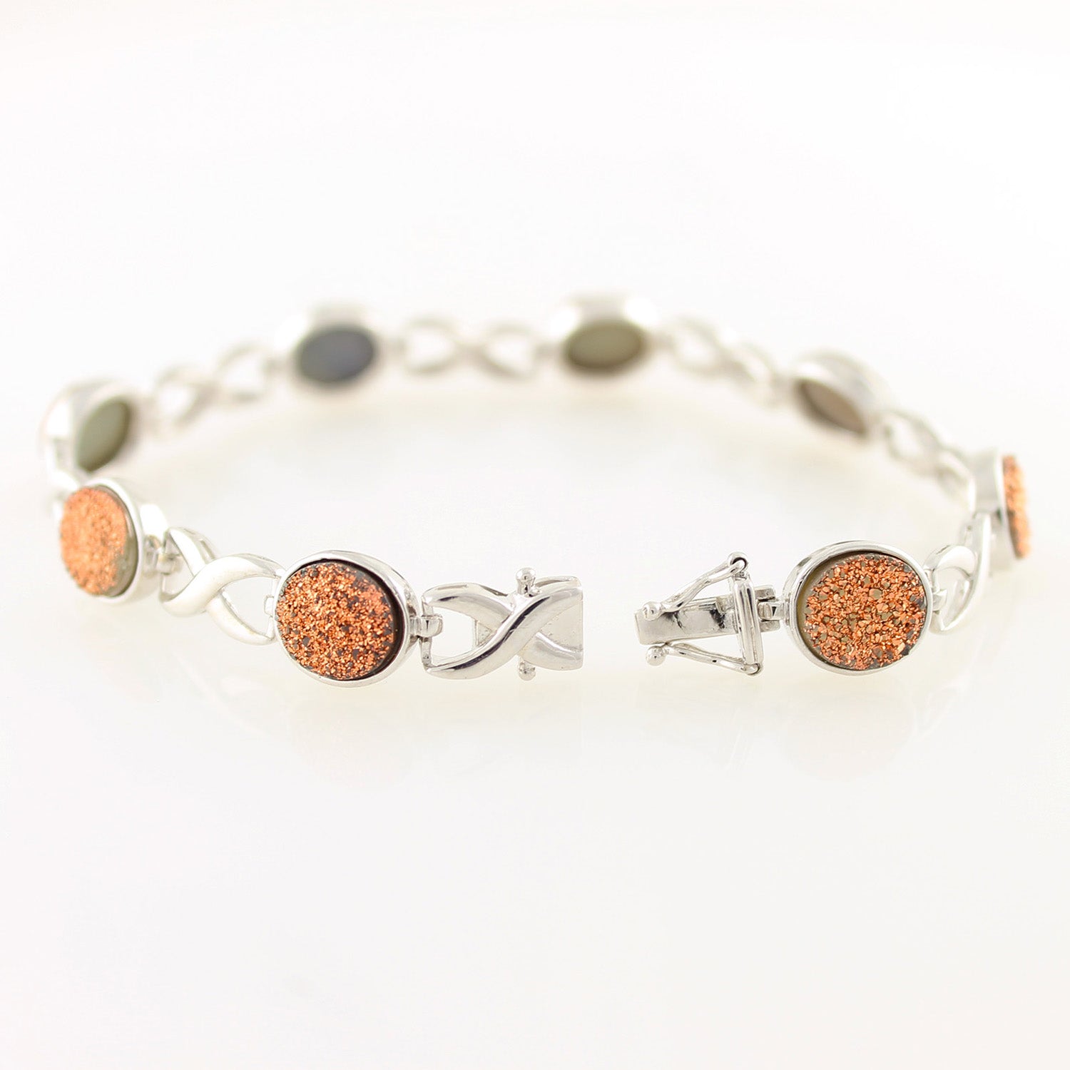 Sterling Silver 13.34ct TW Drusy 'X and O' Link Bracelet - Pinctore
