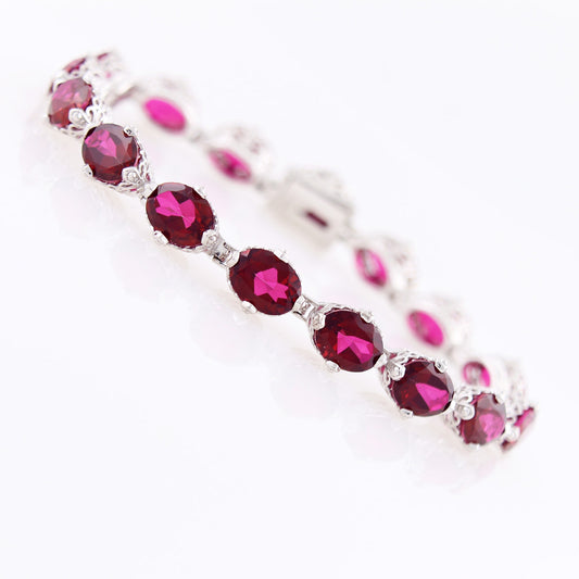 Pinctore Platinum Over Sterling Silver Ruby Red Topaz Tennis Bracelet, 7.25"
