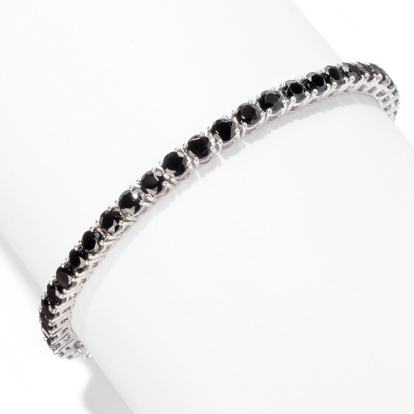 Pinctore Sterling Silver Black Spinel Round Tennis Bracelet - pinctore