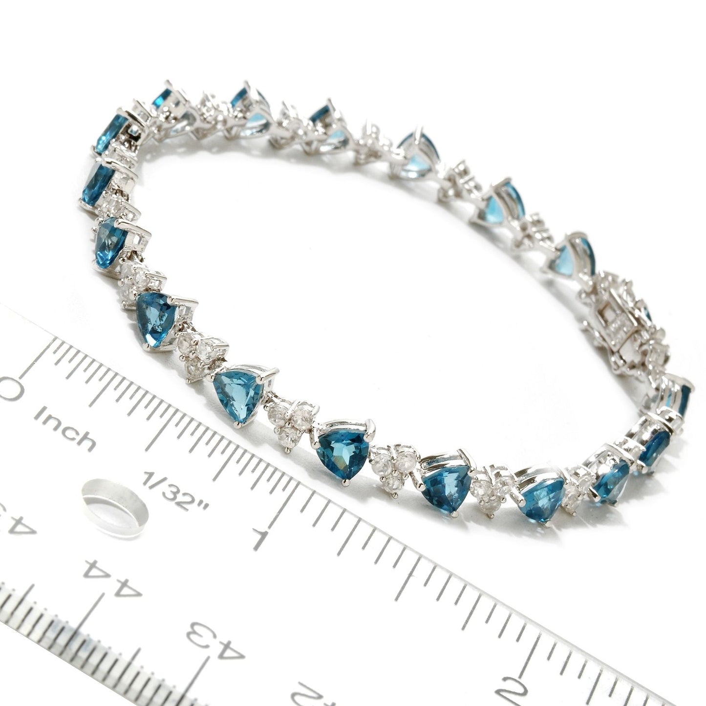 Pinctore Sterling Silver London Blue Topaz, White Topaz Tennis Bracelet