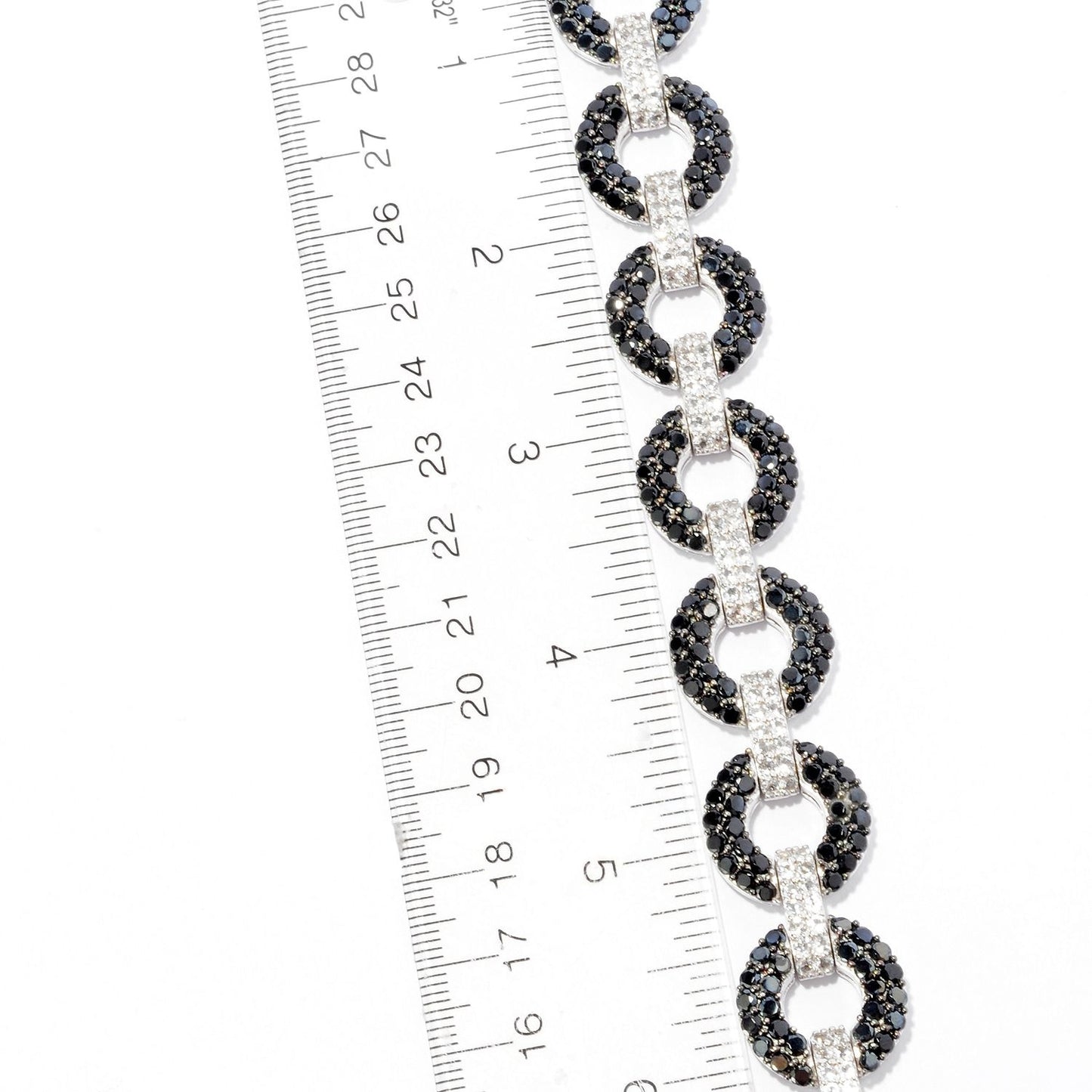 Pinctore Sterling Silver 4ctw Black Spinel Chain & Link Bracelet