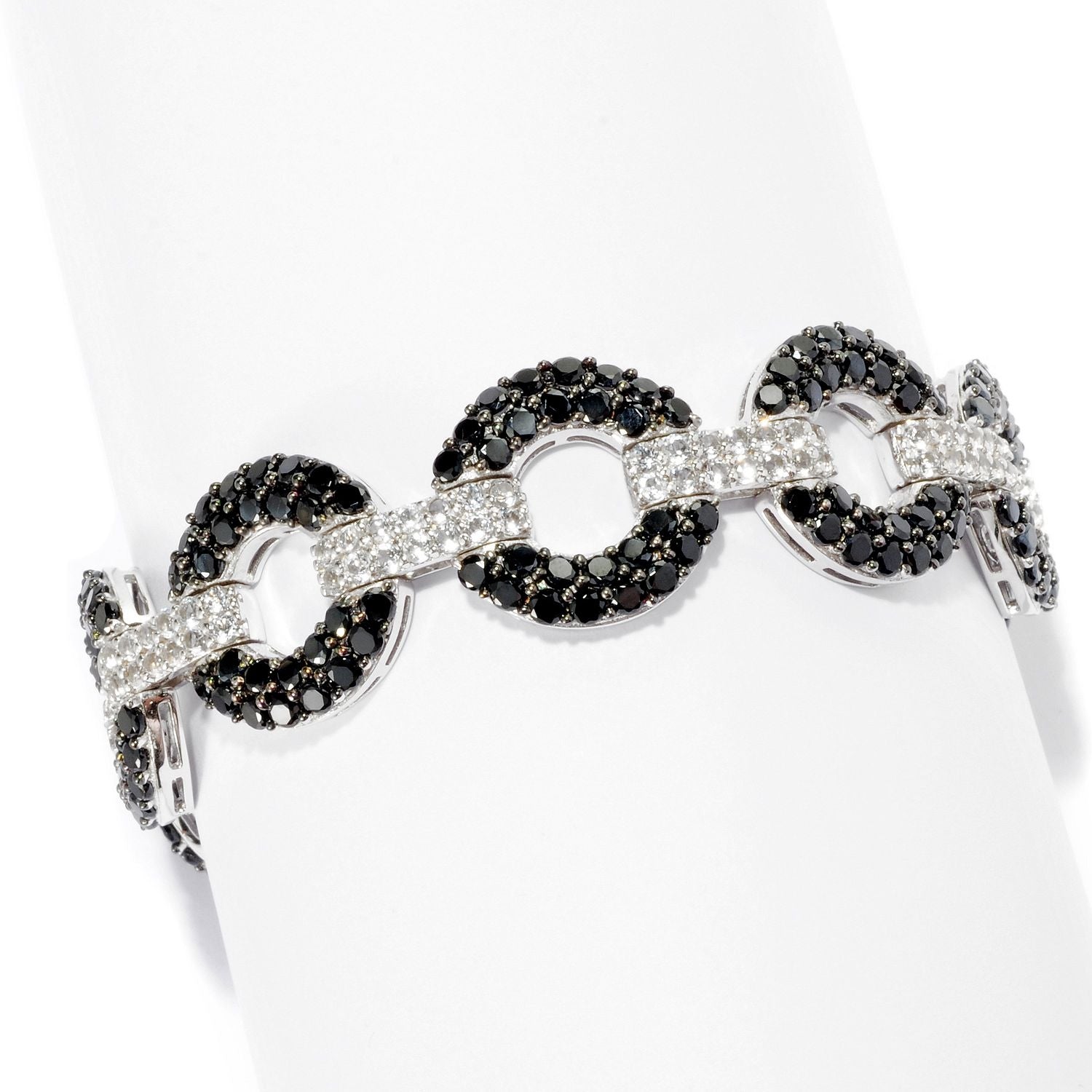 Pinctore Sterling Silver 4ctw Black Spinel Bangle Bracelet - pinctore