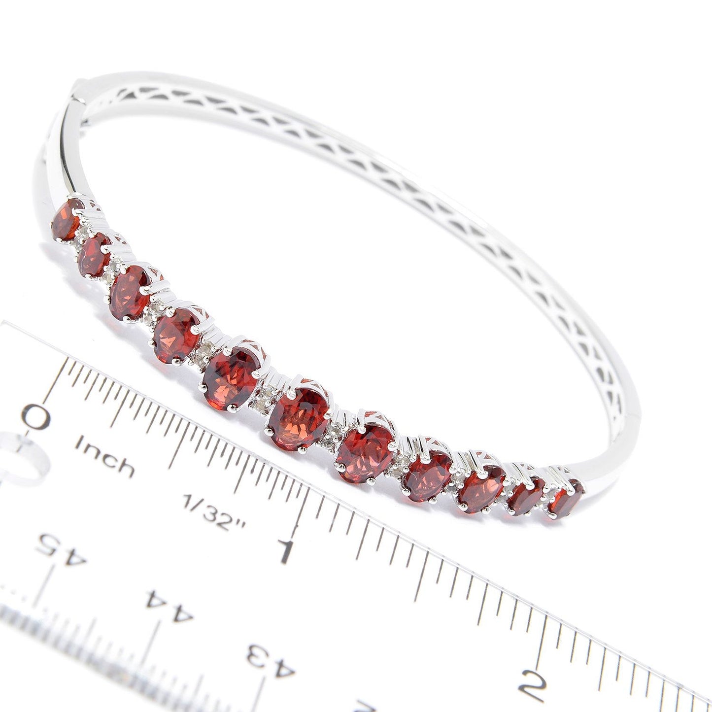 925 Sterling Silver Red Garnet,White Topaz Bangle - Pinctore