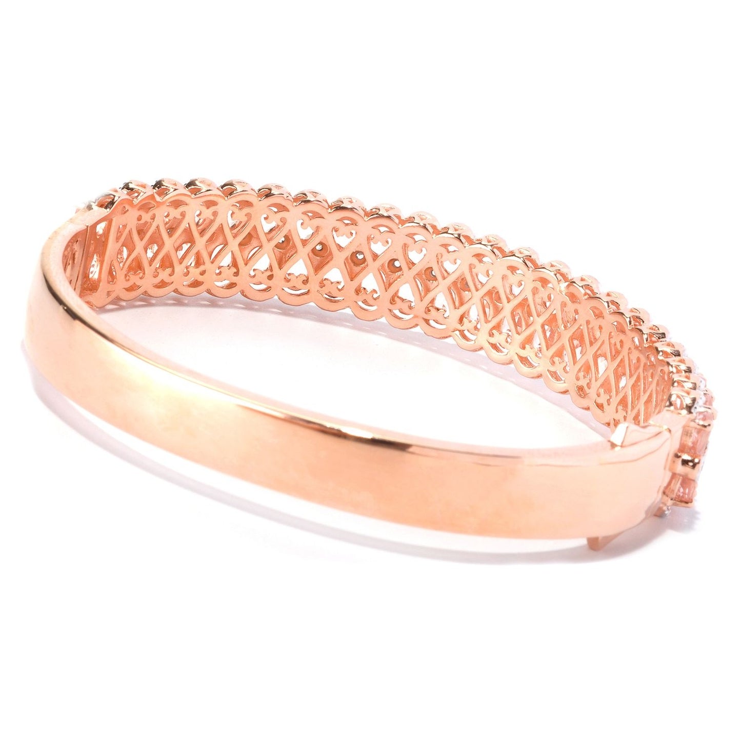 Pinctore 18K Gold Vermeil 146ctw Morganite & White Zircon Hinged Bangle Bracelet - pinctore