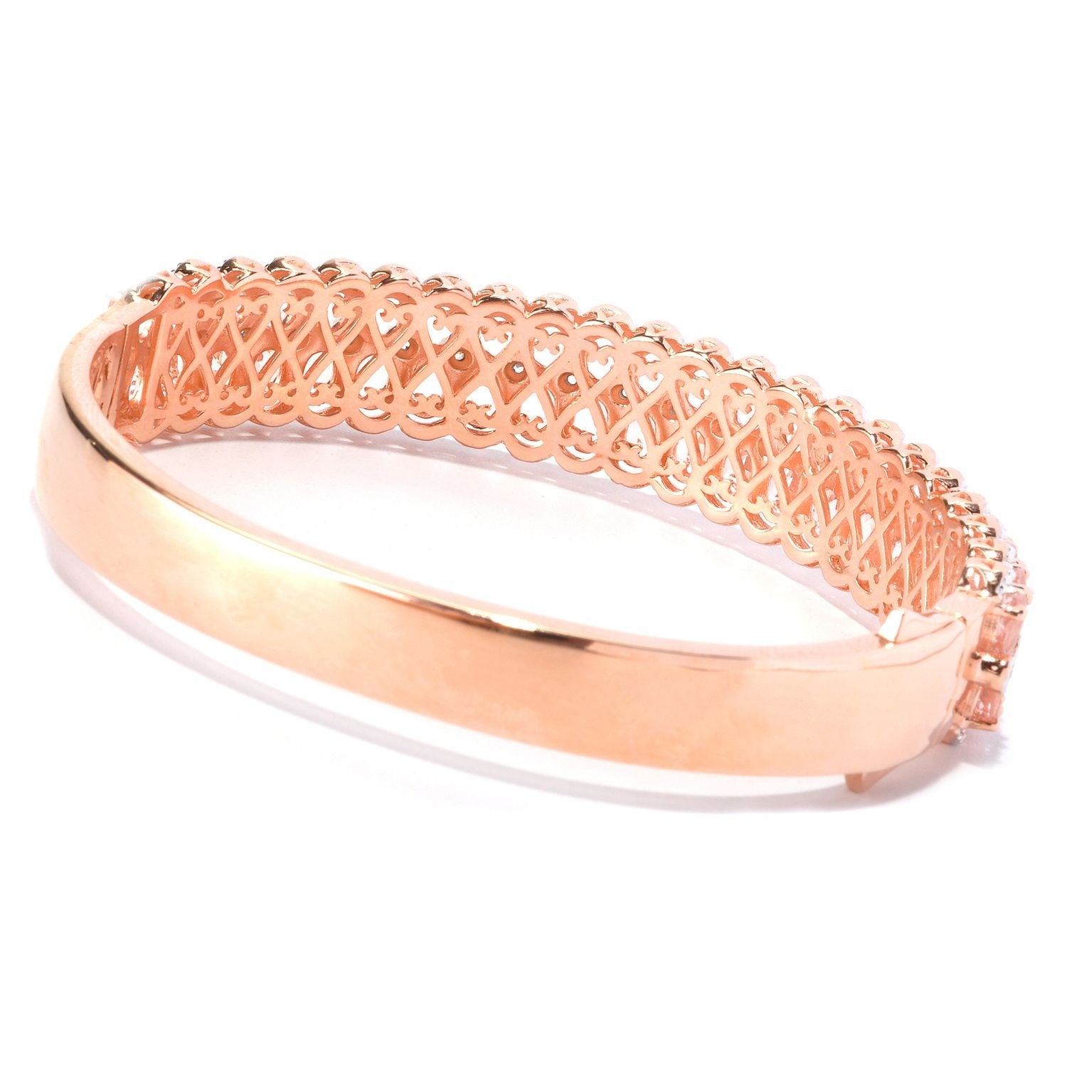 Pinctore 18K Gold Vermeil 146ctw Morganite & White Zircon Hinged Bangle Bracelet - pinctore