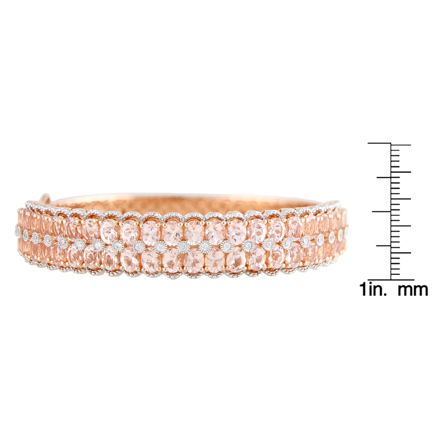 Pinctore 18K Gold Vermeil 146ctw Morganite & White Zircon Hinged Bangle Bracelet - pinctore