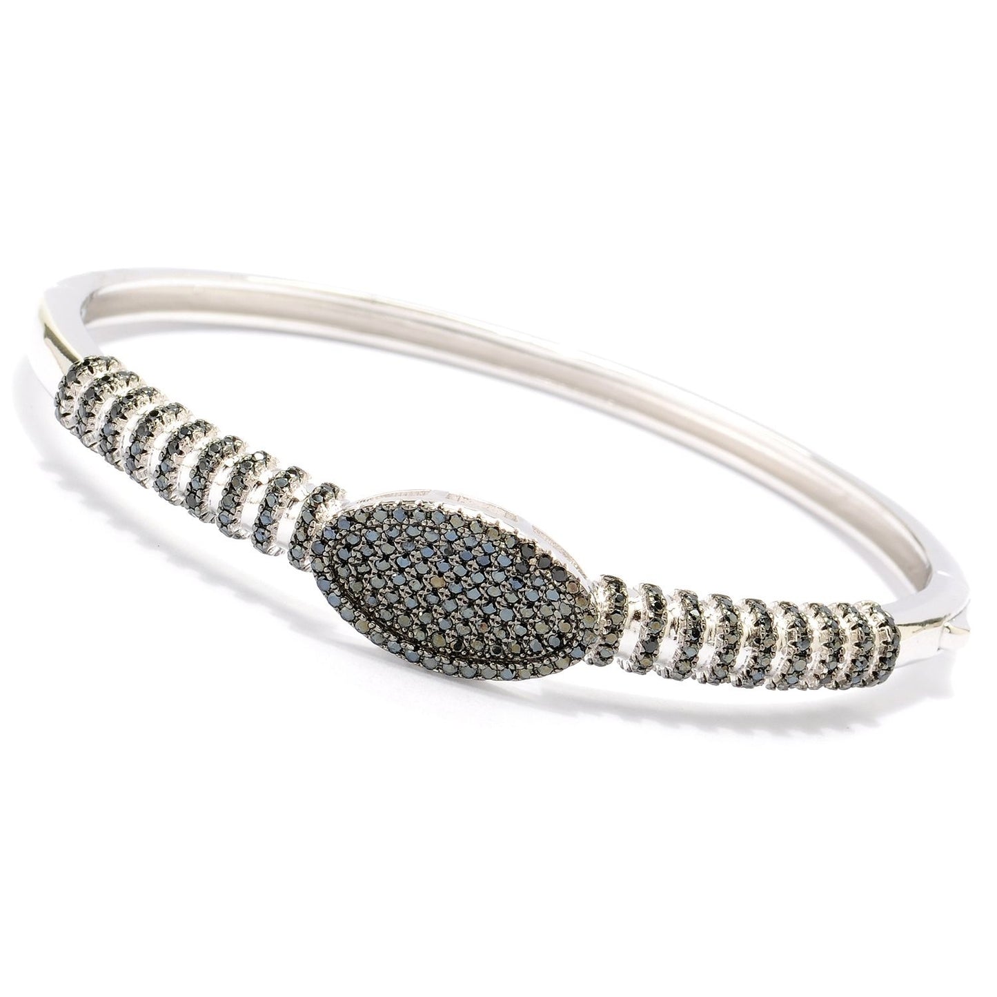 Pinctore Sterling Silver 1.62ctw Spinel Oval & Striped Bangle Bracelet, 8"