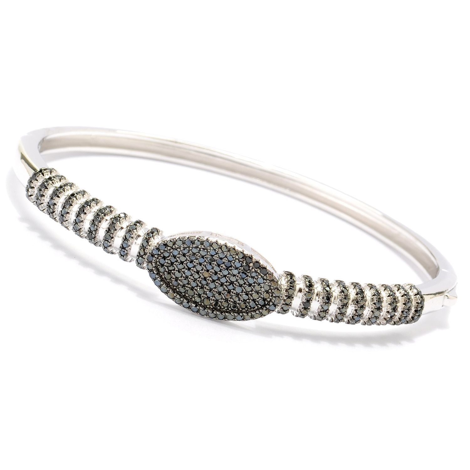 Pinctore Sterling Silver 1.62ctw Spinel Oval & Striped Bangle Bracelet, 8"