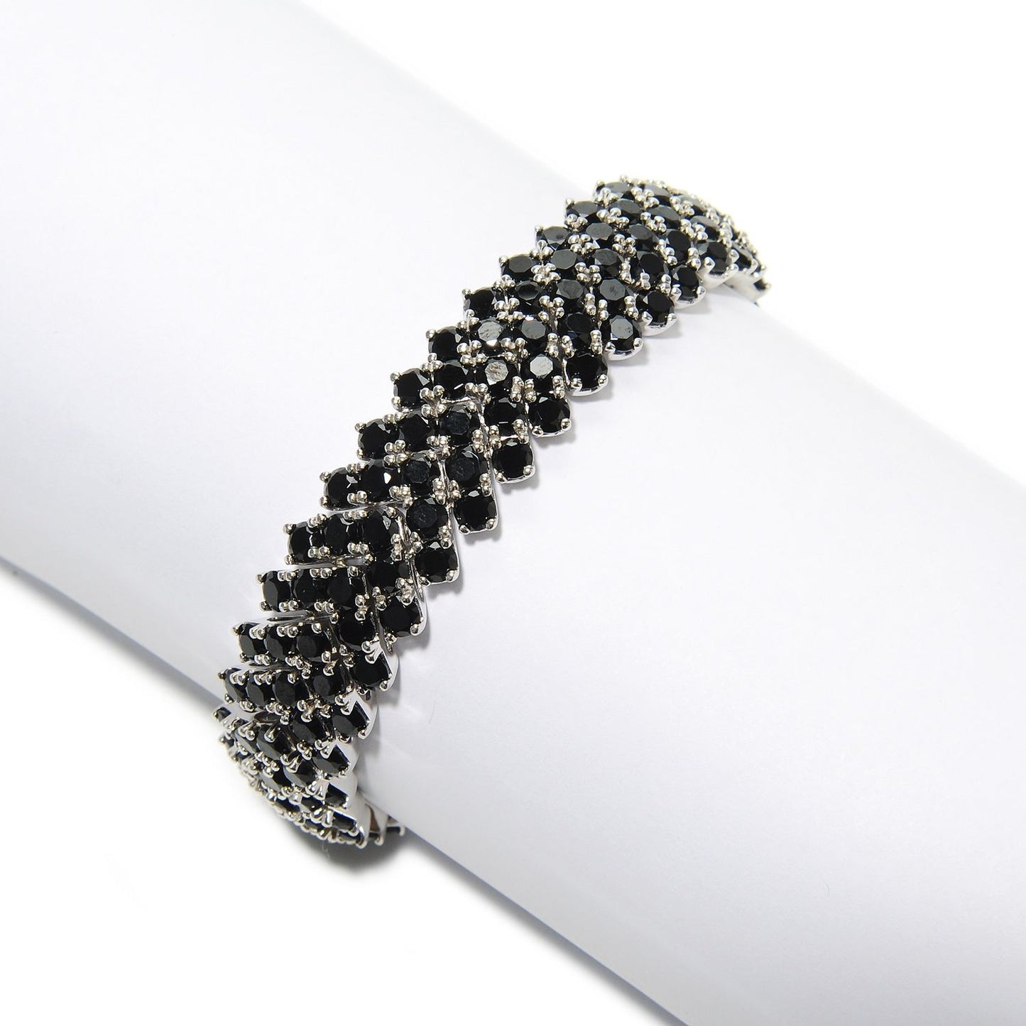 Sterling Silver Spinel Chevron Link Bracelet - Pinctore