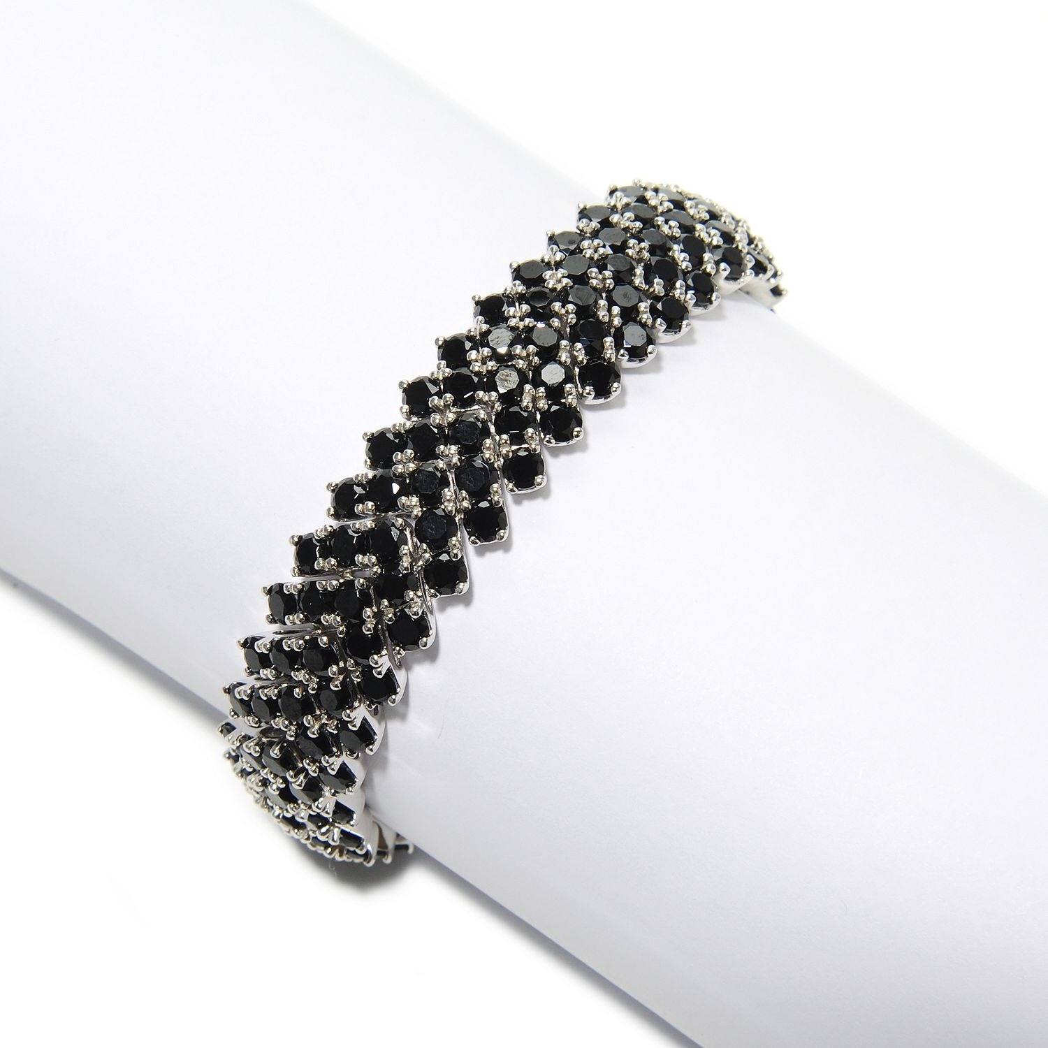 Sterling Silver Spinel Chevron Link Bracelet - Pinctore