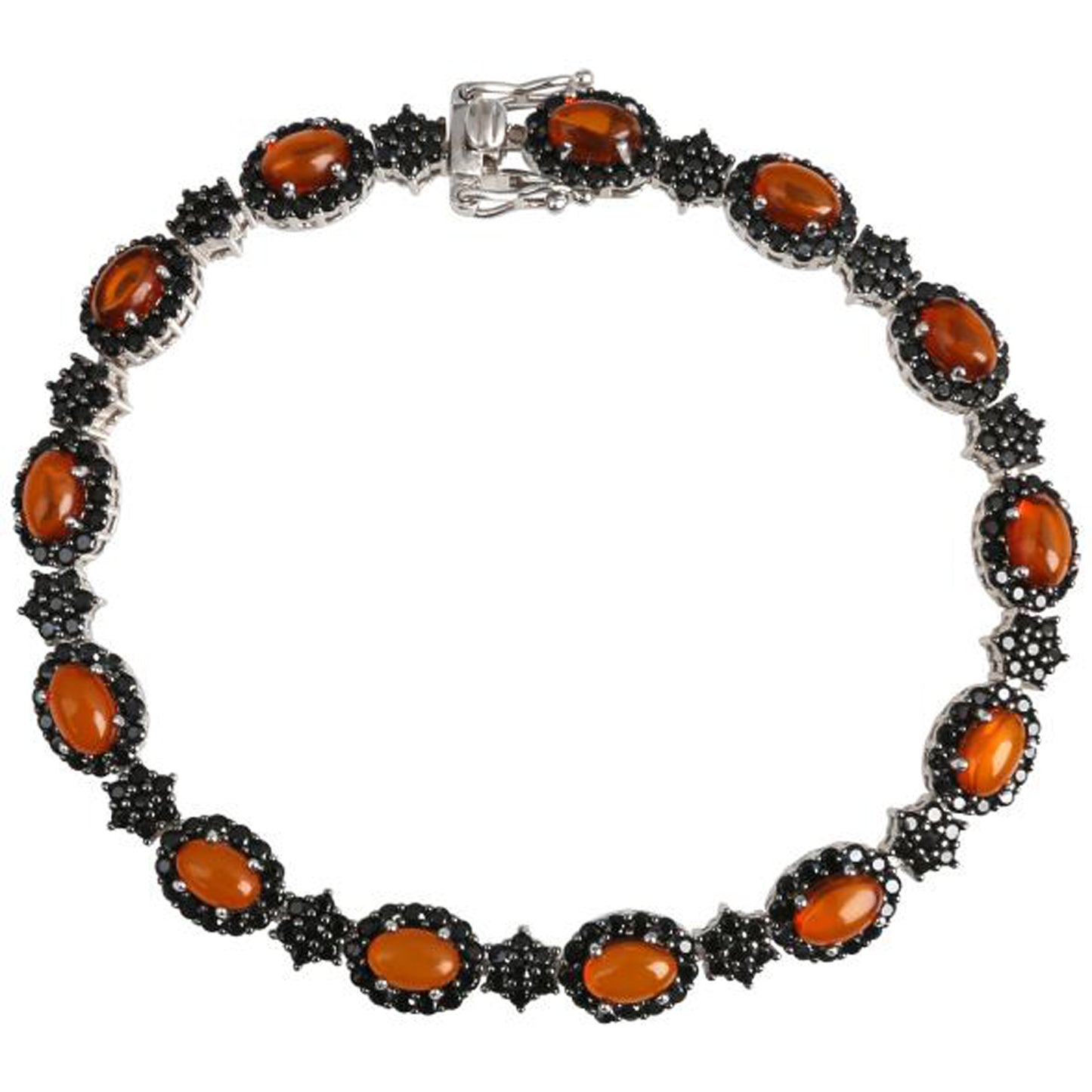 Pinctore 925 Sterling Silver Black Spinel,Baltic Amber Bracelet