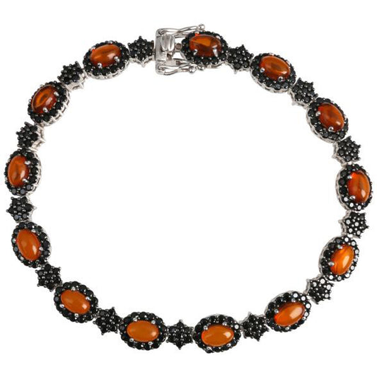 Pinctore 925 Sterling Silver Black Spinel,Baltic Amber Bracelet