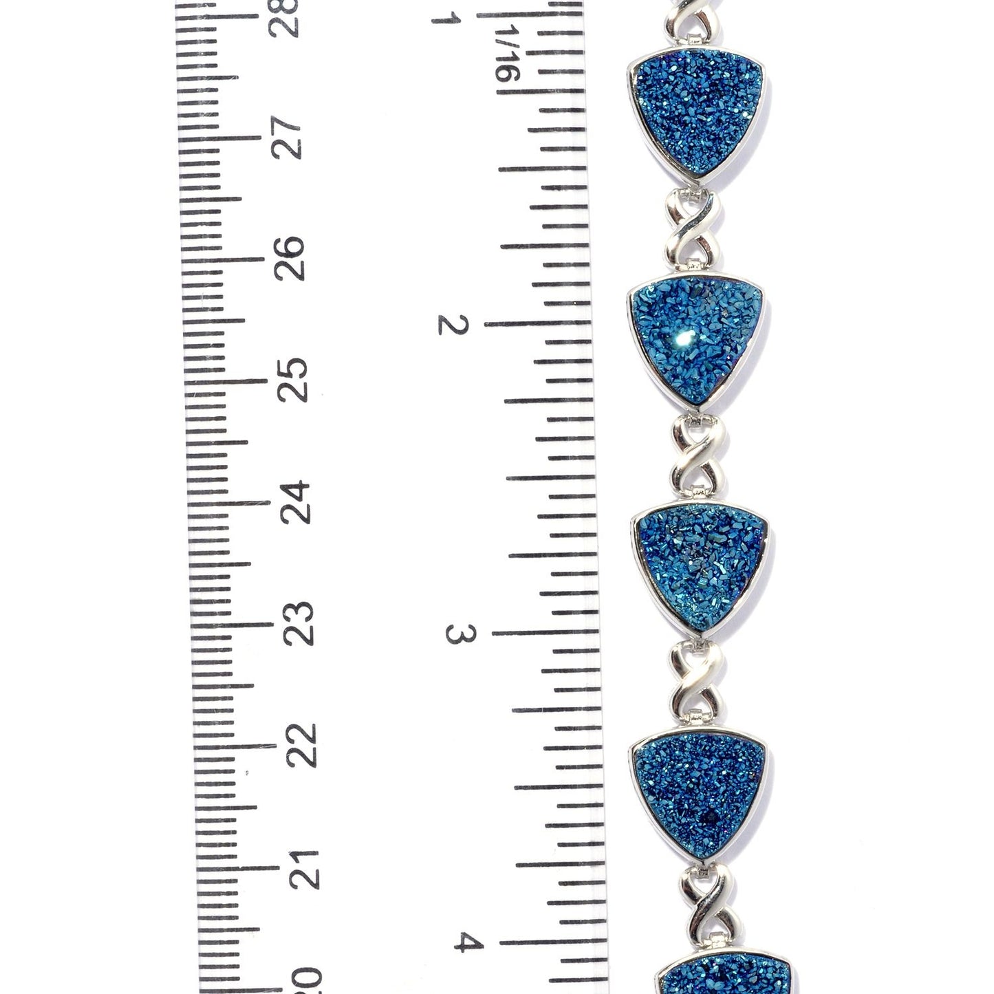 Pinctore Sterling Silver 21.96ctw Blue Drusy 9mm Trillion Link Bracelet