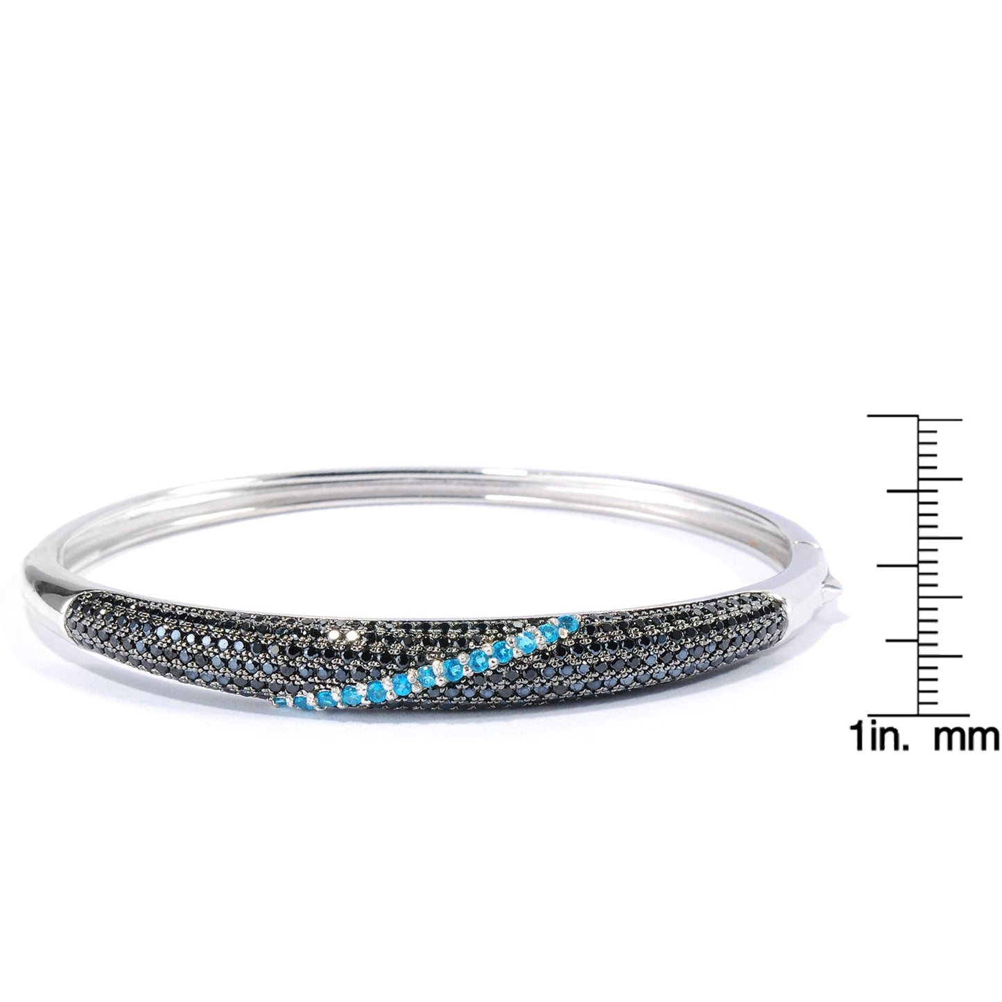 Pinctore Sterling Silver Black Spinel Neon Blue Apatite Bangle