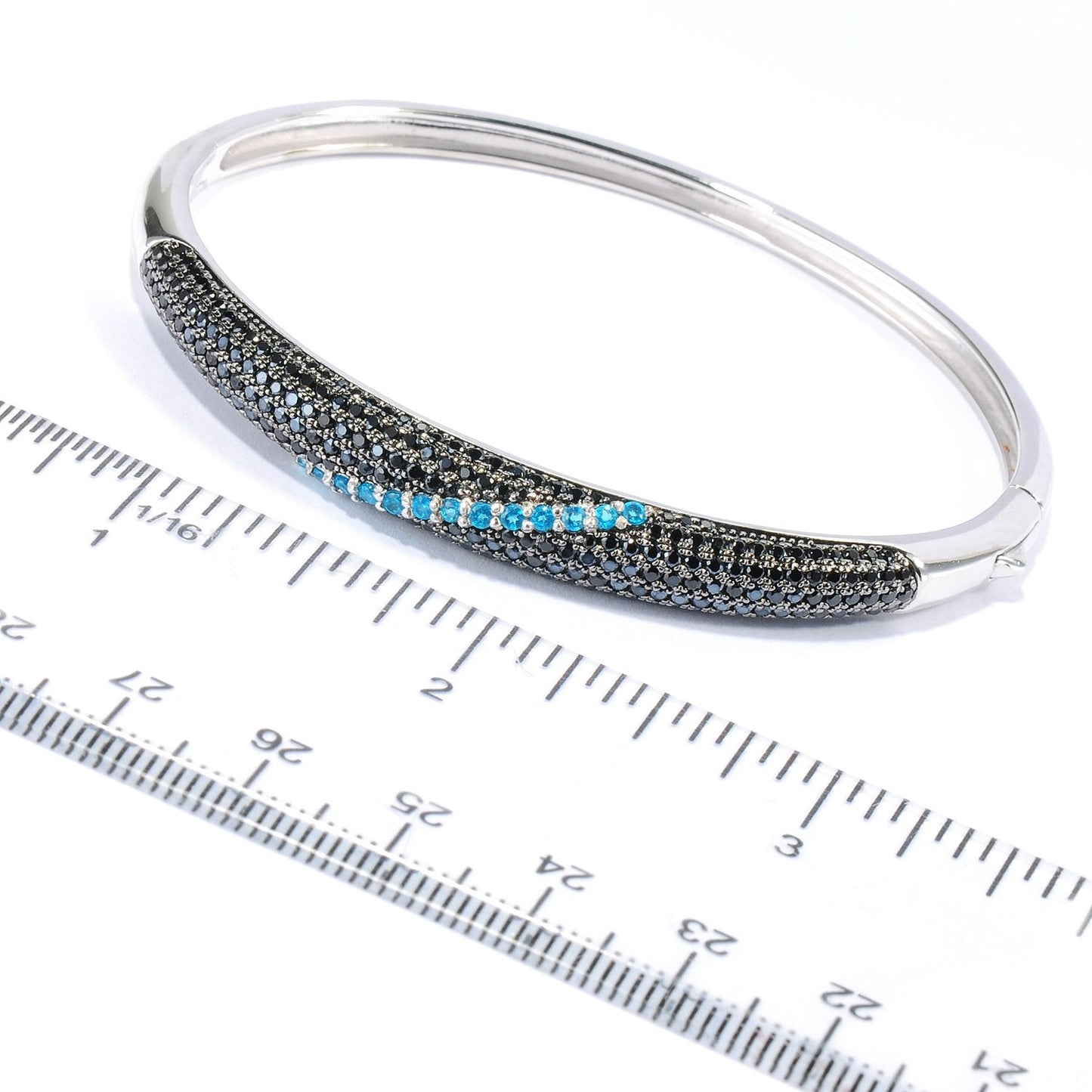 Pinctore Sterling Silver Black Spinel Neon Blue Apatite Bangle